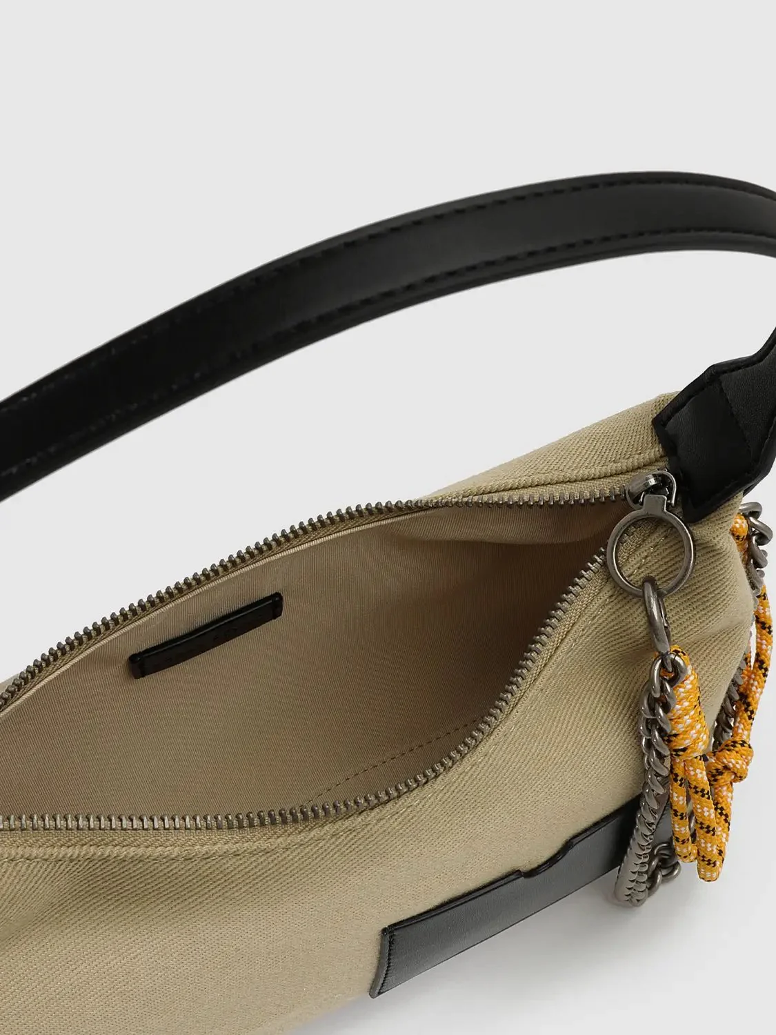 Faux Leather Patch Chain Strap Contrast Rope Accent Hobo Bags