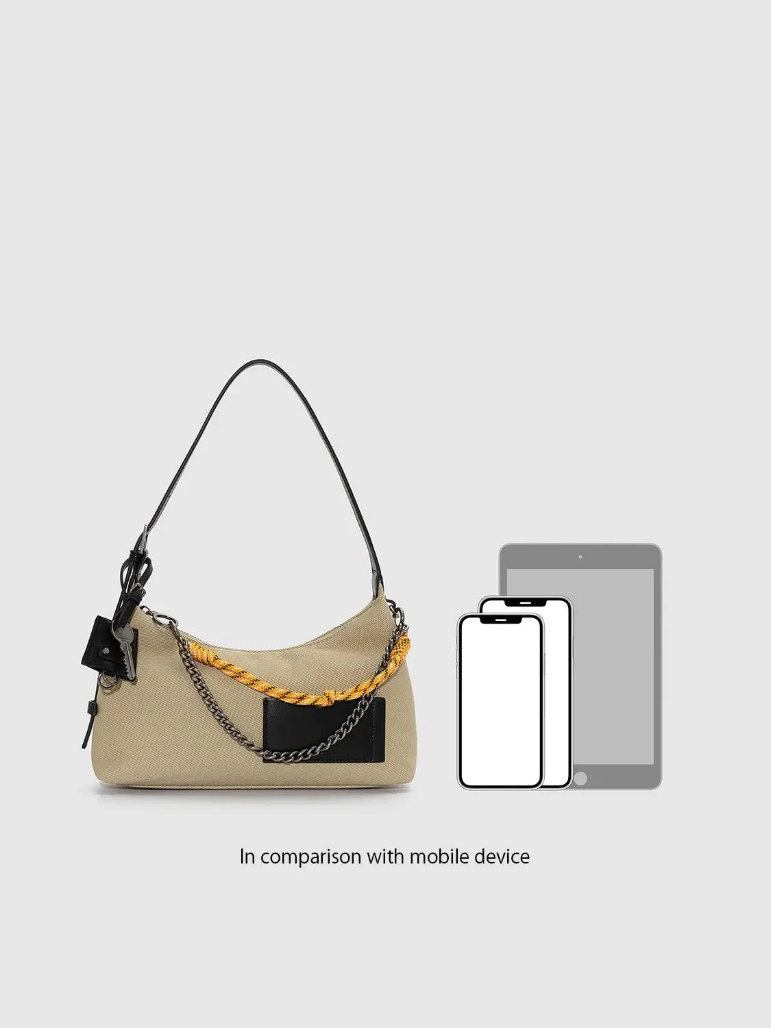 Faux Leather Patch Chain Strap Contrast Rope Accent Hobo Bags