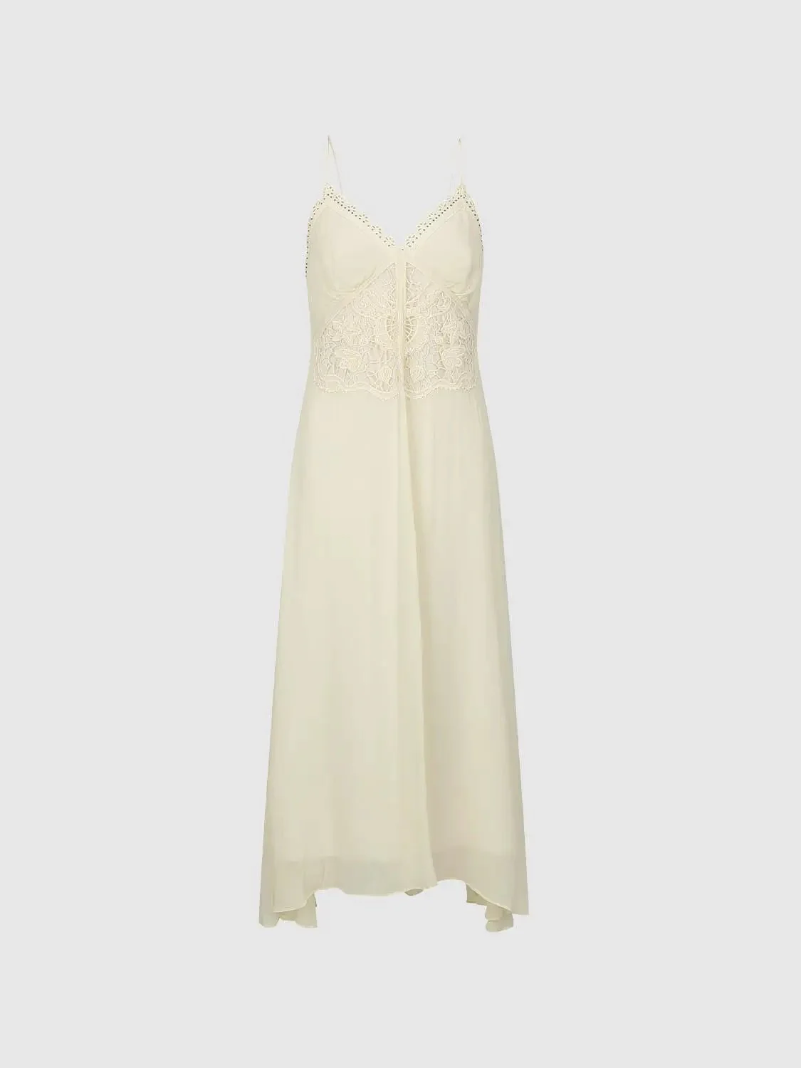 Lace Elegant Viscose Comfort Spaghetti Straps Lace Waist A-Line Maxi Dresses
