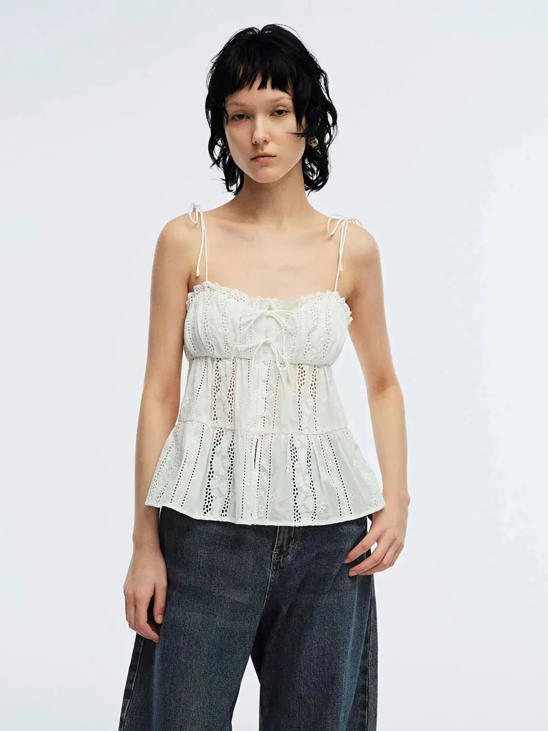 976-guipure-lace-tie-detail-strappy-cami-tops-for-summer-1.webp Guipure Lace Tie Detail Strappy Cami Tops For Summer