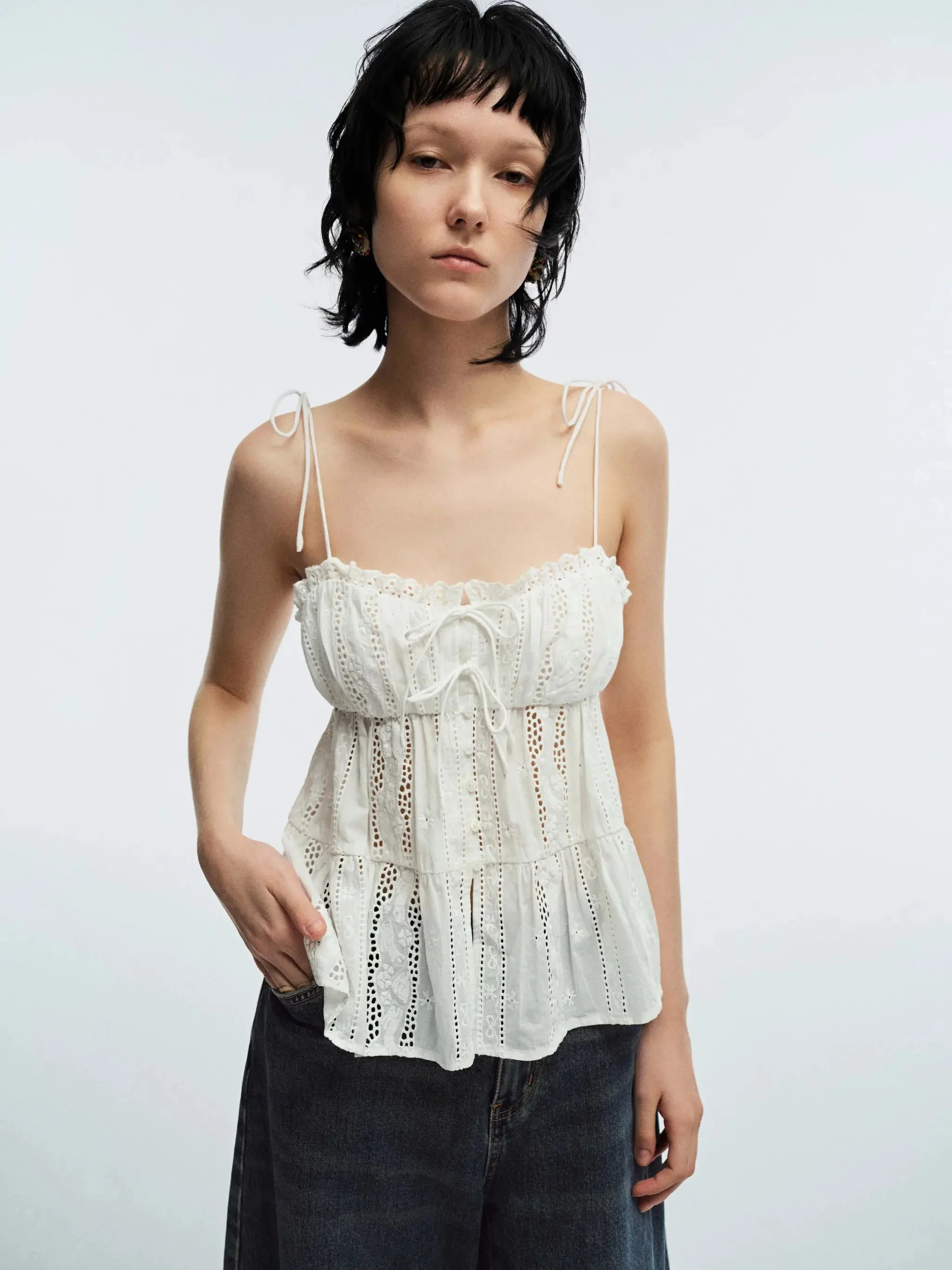 976-guipure-lace-tie-detail-strappy-cami-tops-for-summer-2.webp Guipure Lace Tie Detail Strappy Cami Tops For Summer