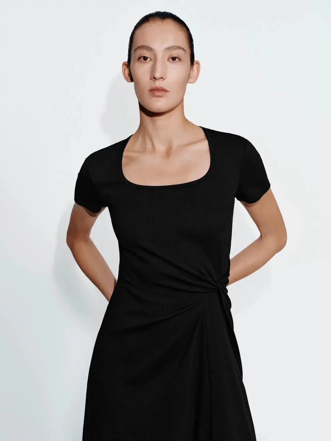 9781-cotton-blend-scoop-neck-draped-a-line-midi-dress-11.webp Cotton Blend Scoop Neck Draped A-Line Midi Dress