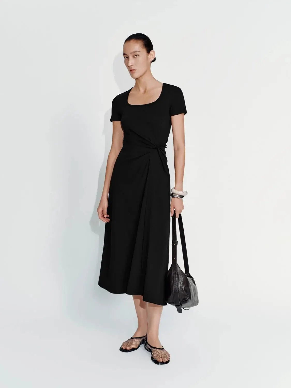 9781-cotton-blend-scoop-neck-draped-a-line-midi-dress-12.webp Cotton Blend Scoop Neck Draped A-Line Midi Dress