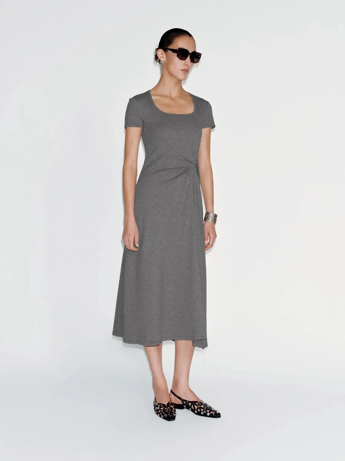 9781-cotton-blend-scoop-neck-draped-a-line-midi-dress-4.webp Cotton Blend Scoop Neck Draped A-Line Midi Dress