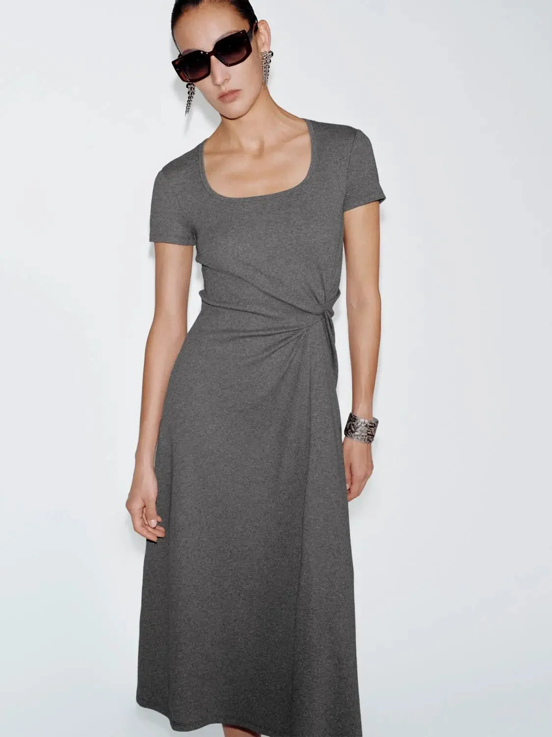 9781-cotton-blend-scoop-neck-draped-a-line-midi-dress-5.webp Cotton Blend Scoop Neck Draped A-Line Midi Dress