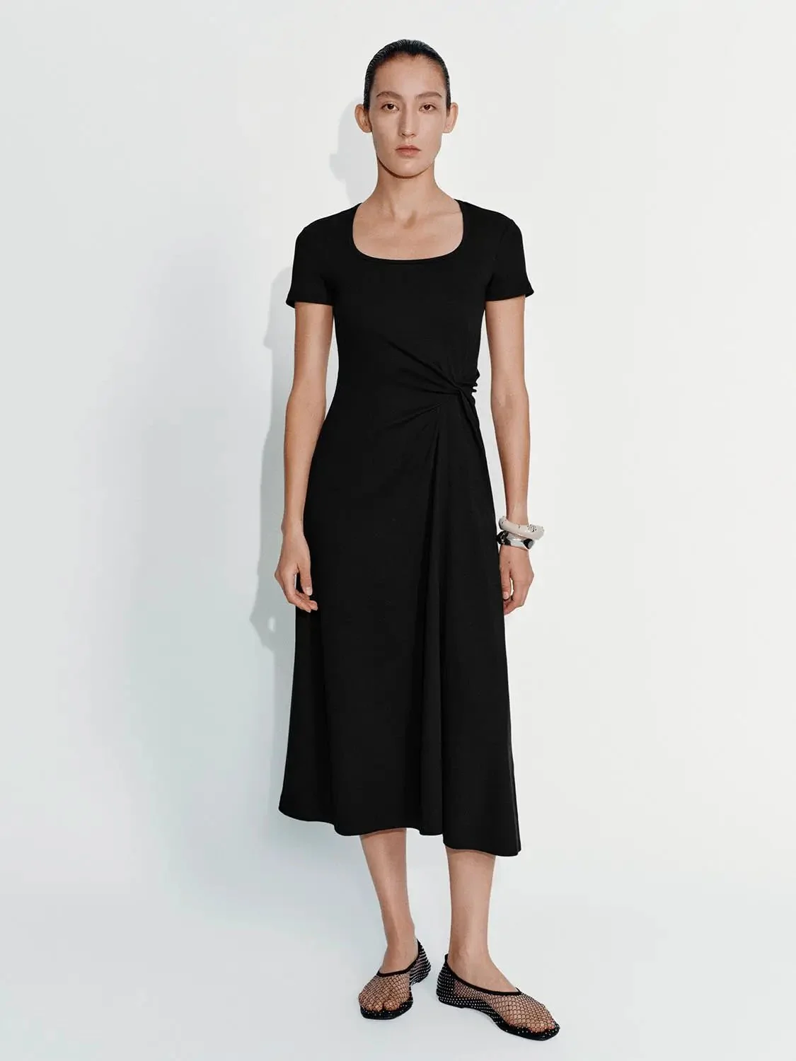 9781-cotton-blend-scoop-neck-draped-a-line-midi-dress-9.webp Cotton Blend Scoop Neck Draped A-Line Midi Dress