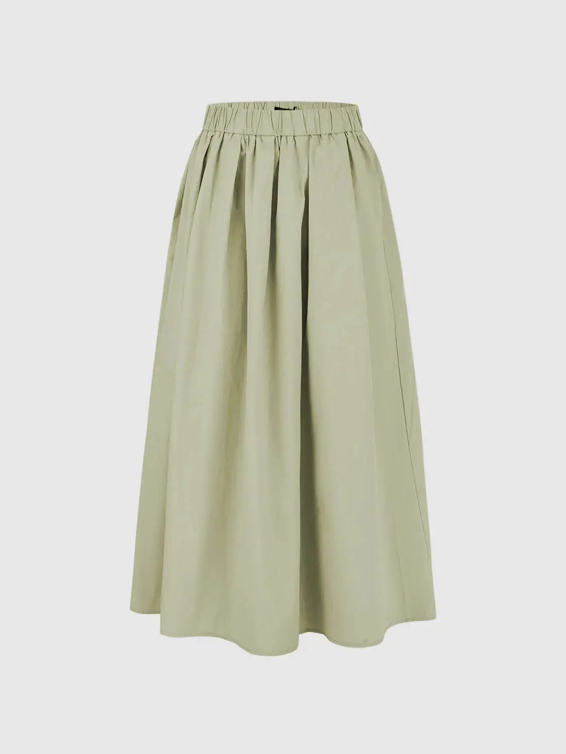 Cotton Shell Elastic Waist A Line Midi Skirt