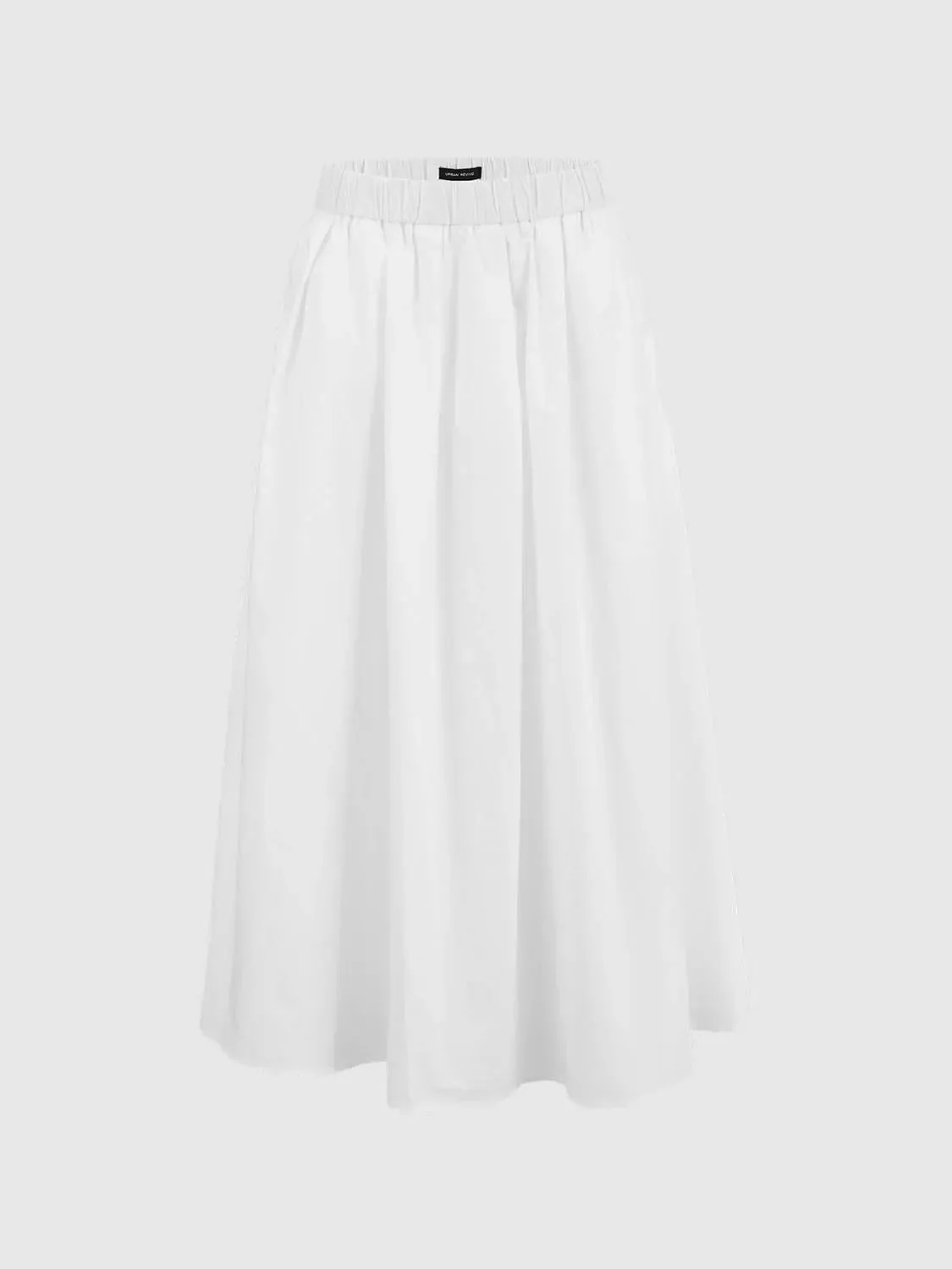 Cotton Shell Elastic Waist A Line Midi Skirt