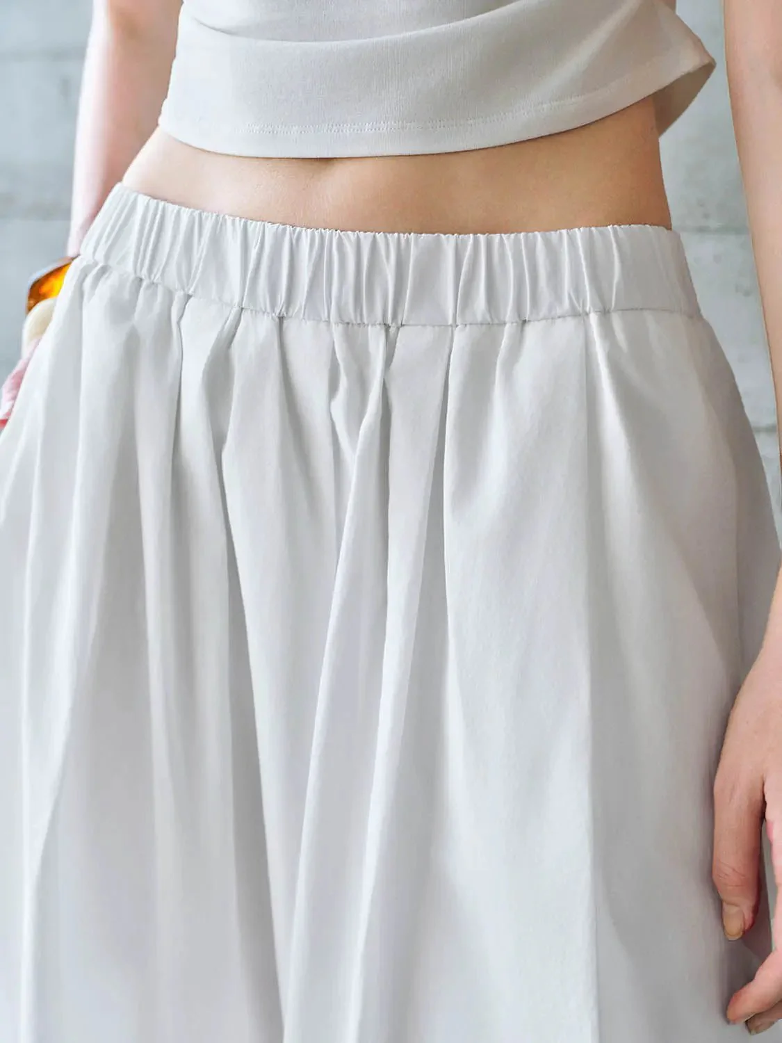 Cotton Shell Elastic Waist A Line Midi Skirt