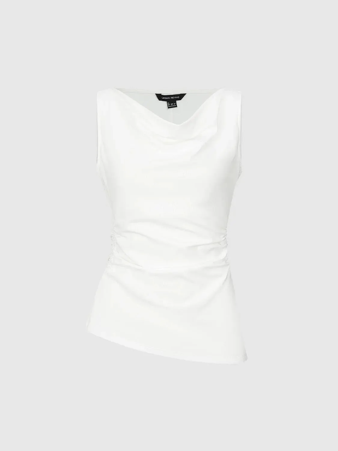 Cotton Lyocell Blend Cowl Neck Ruched Tank Top